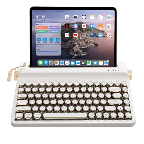 YUNZII QL75 Wireless Typewriter Hot Swap Retro Mechanical KeyboardPunk Round KeycapsRGB Backlit QMKVIA Programmable MultiDevice Keyboard with 24GHzTypeCBT50 White Cocoa Cream V2 Switch - Image 1