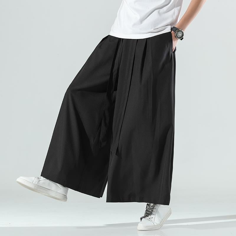 Chinese Style Ice Silk Casual Pants for Men Black - Image 1