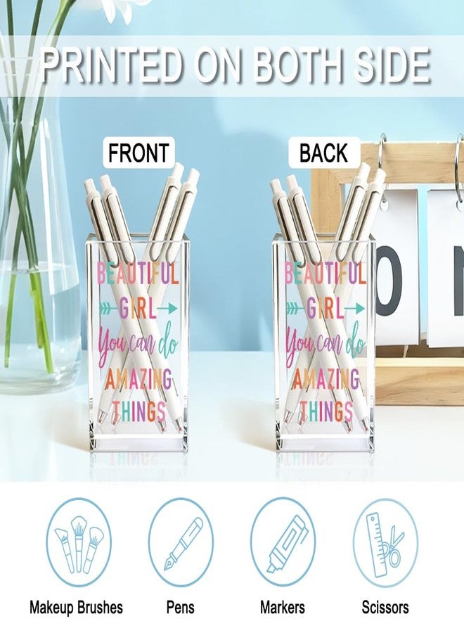 QYUVK Beautiful Girl You Can Do Amazing Things Acrylic Cosmetic Holder, Inspirational Makeup Brush Holder Gifts, Encouragement Gifts for Teens Women, Bathroom Vanity Storage for Makeup Brushes - Image 3