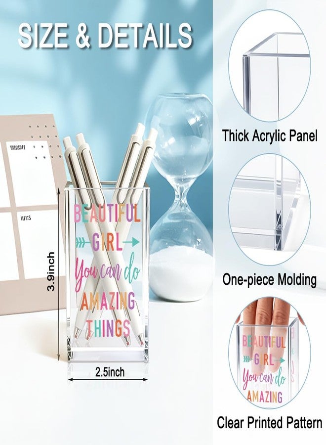 QYUVK Beautiful Girl You Can Do Amazing Things Acrylic Cosmetic Holder, Inspirational Makeup Brush Holder Gifts, Encouragement Gifts for Teens Women, Bathroom Vanity Storage for Makeup Brushes - Image 2
