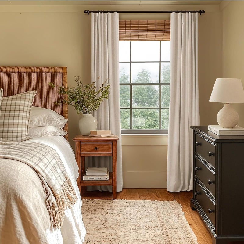 INOVADAY 100% Blackout Curtains for Bedroom, Black Out Curtains 63 Inch Long, Clip Rings Linen Blackout Drapes, Thermal Insulated Room Darkening for Living Room, 2 Panels - Oatmeal,W50xL63 - Image 5