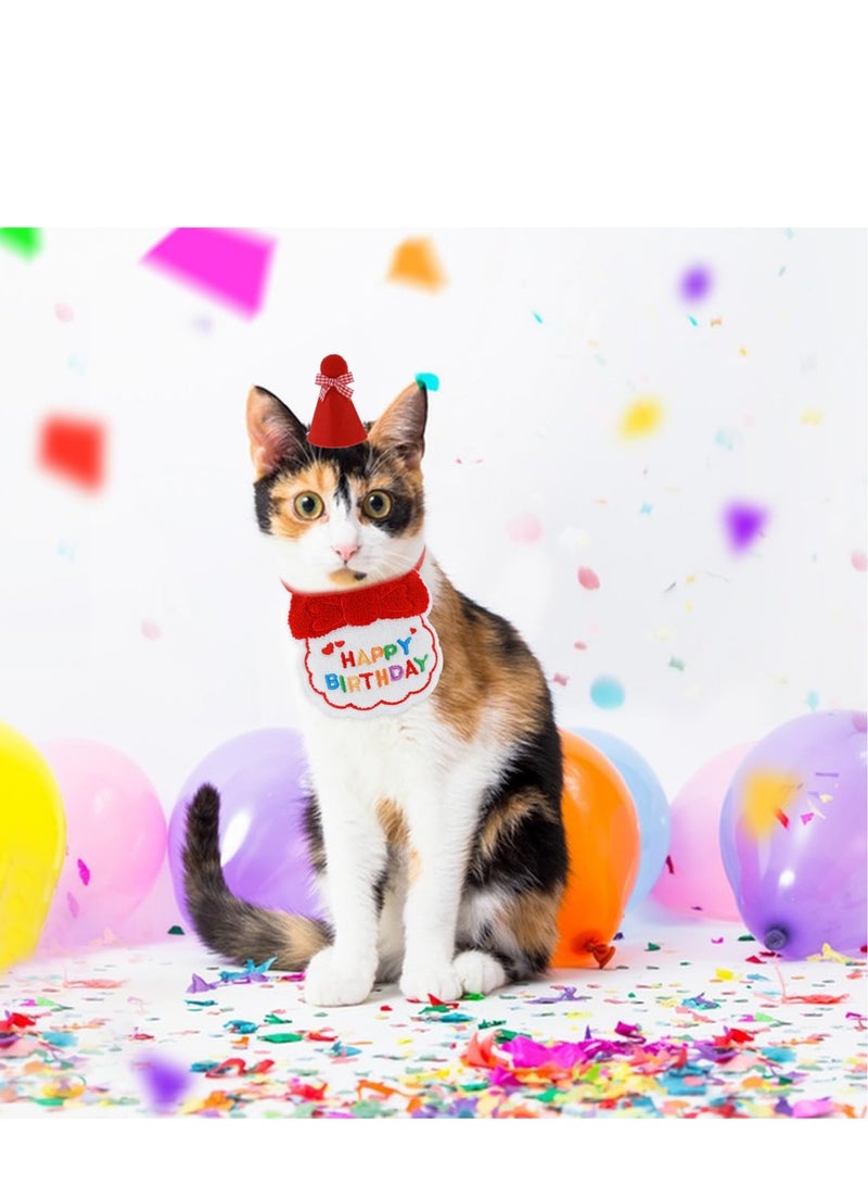 Excefore 2 PCS Pet Dog Cat Birthday Hat Scarf Set, Pet Costumes Headwear Accessories, Pet Birthday Party Supplies,Suitable for Girls Boys Pet Cat Dog (Red) - Image 2