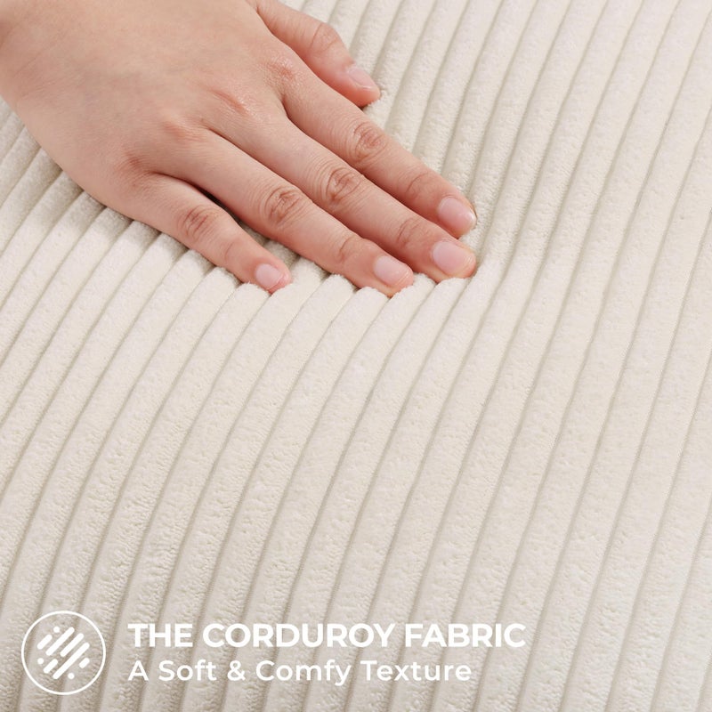 Mecatny Corduroy Summer Decorative Throw Pillow Covers 20x20 Set of 2 for Sofa Living Room, Soft Neutral Boho Couch Pillow Covers for Home Decor, Cream White - Image 3