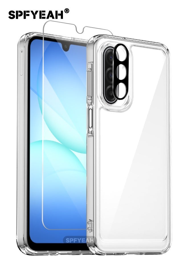 SPFYEAH [3-in-1] Samsung Galaxy A17 Case with HD Tempered Glass Screen Protector & Camera Lens Protector, [Anti Drop][Anti Scratch][Anti Slip][Anti Fingerprint] Clear Acrylic Hard Case Cover for Samsung Galaxy A17 6.7 inch, Clear - Image 1