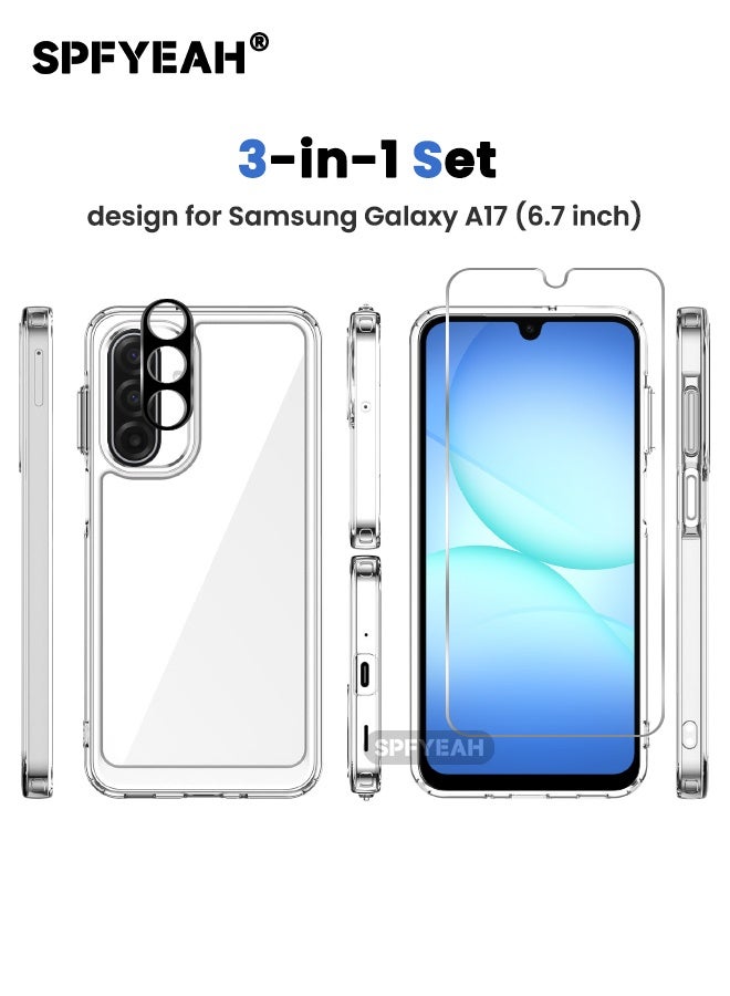 SPFYEAH [3-in-1] Samsung Galaxy A17 Case with HD Tempered Glass Screen Protector & Camera Lens Protector, [Anti Drop][Anti Scratch][Anti Slip][Anti Fingerprint] Clear Acrylic Hard Case Cover for Samsung Galaxy A17 6.7 inch, Clear - Image 2