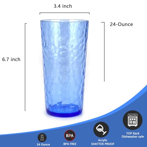 Yalin 24-Ounce Plastic Tumbler Acrylic Drinking Glasses, Reusable Plastic Cups, Stackable, BPA-Free, Shatter Proof, Dishwasher Safe, Set of 8 (Blue) - Image 4