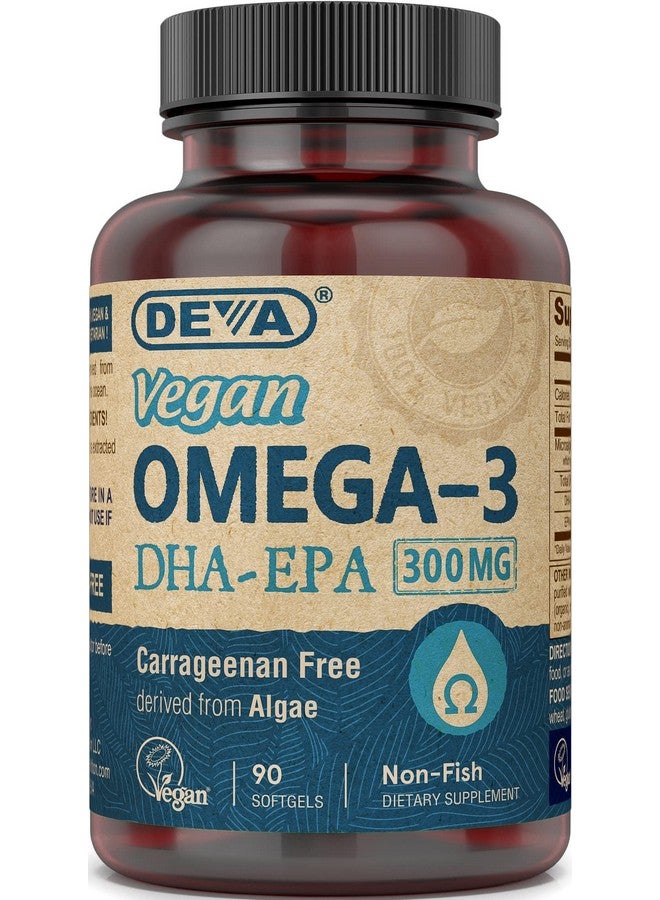 DEVA Vegan Omega-3 DHA EPA Supplement Once-Per-Day Softgel 300 MG - Carrageenan Gelatin & Gluten Free - Non-Fish Algae Oil Fatty Acids - 90 Softgels - Image 1