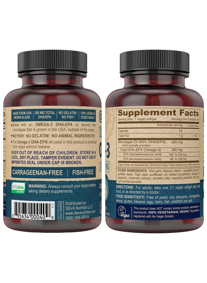 DEVA Vegan Omega-3 DHA EPA Supplement Once-Per-Day Softgel 300 MG - Carrageenan Gelatin & Gluten Free - Non-Fish Algae Oil Fatty Acids - 90 Softgels - Image 2
