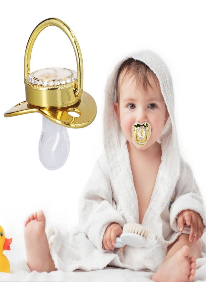 GLOGLOW Golden Pacifier, Personalized Bling Pacifier with Pacifier Clips and Anti-Dust Cover for Newborn Birthday Photography(Letter R) - Image 4
