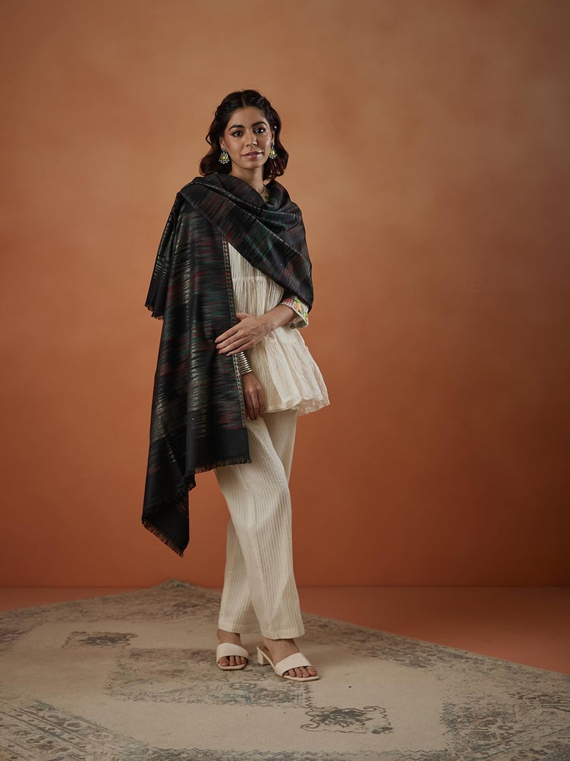 Pashmoda Women Rukhsaar Kaani Wool Blend Stole, Shawl, Scarf, Luxury Pashmina Evening Wrap (Size 28X80 inches) - Image 3