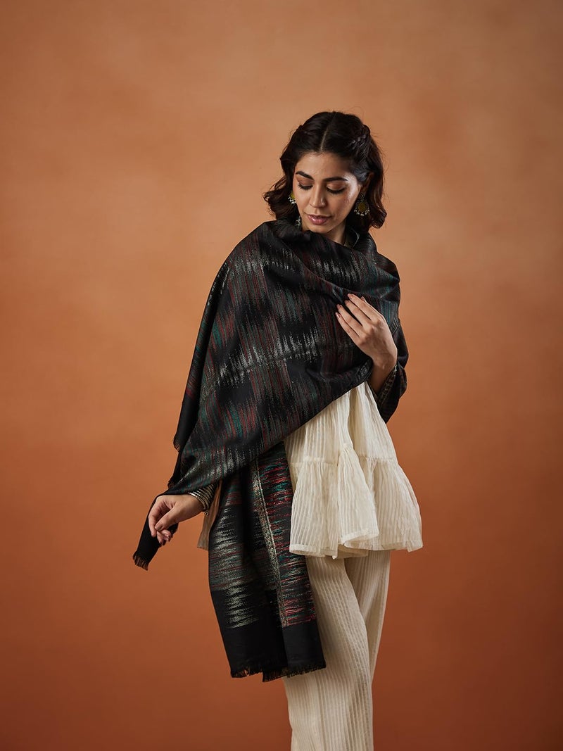 Pashmoda Women Rukhsaar Kaani Wool Blend Stole, Shawl, Scarf, Luxury Pashmina Evening Wrap (Size 28X80 inches) - Image 4