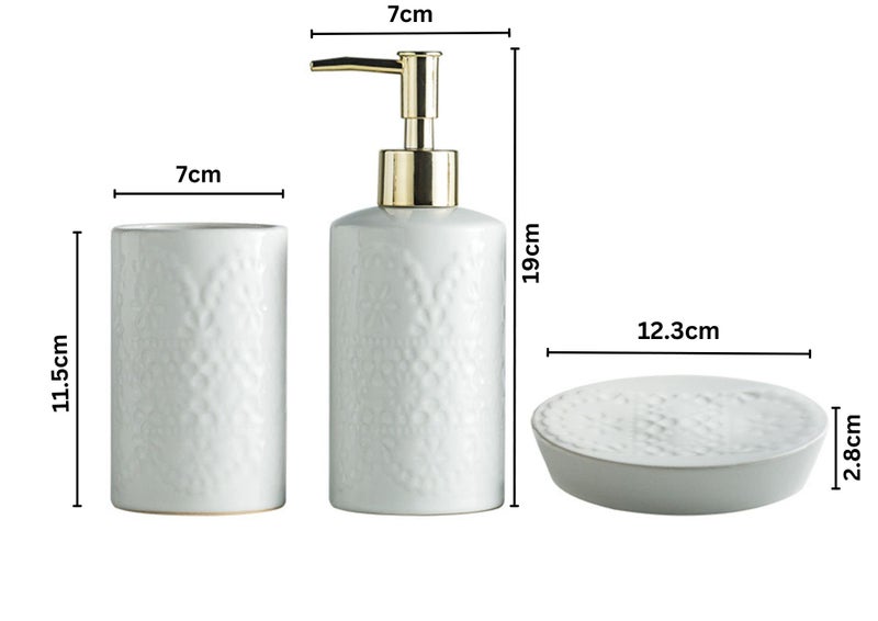 FabSeasons 4 Pieces Self Design Bathroom Accessory Sets Includes Soap/Lotion Dispenser, 2 Tumblers/Tooth Brush Holder, 1 Soap Dish/Holder - Image 4