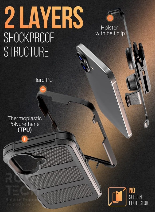 ROME TECH Designed for iPhone 17 Case with Belt Clip Holster, Kickstand Slim Cover Phone Case for iPhone 17 - Black - Image 3