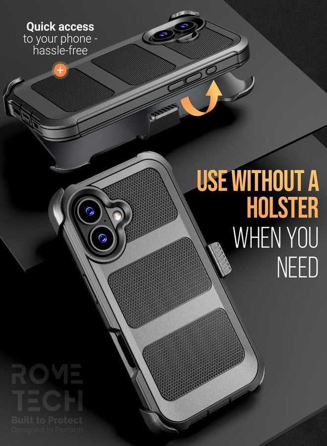 ROME TECH Designed for iPhone 17 Case with Belt Clip Holster, Kickstand Slim Cover Phone Case for iPhone 17 - Black - Image 4