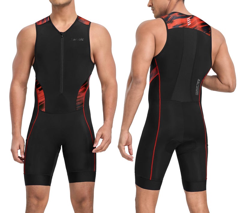 Santic Mens Triathlon Suit Sleeveless Skinsuit Padded QuickDry Swim Bike Run with PocketsBlackredXL - Image 2