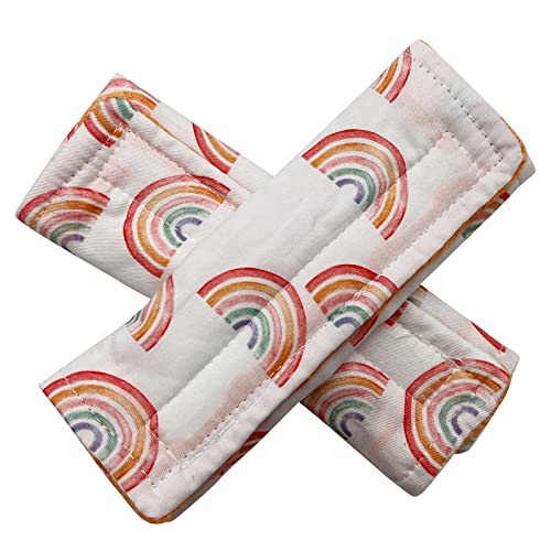 Culclendy Baby Car Seat Neck Cover, Car Seat Strap Cover, Seat Belt Cushions Pads, Shoulder Strap Protectors, Reversible Pram Harness Covers in Minky Floral, Baby Neck Pad Protector, Rainbow - Image 2