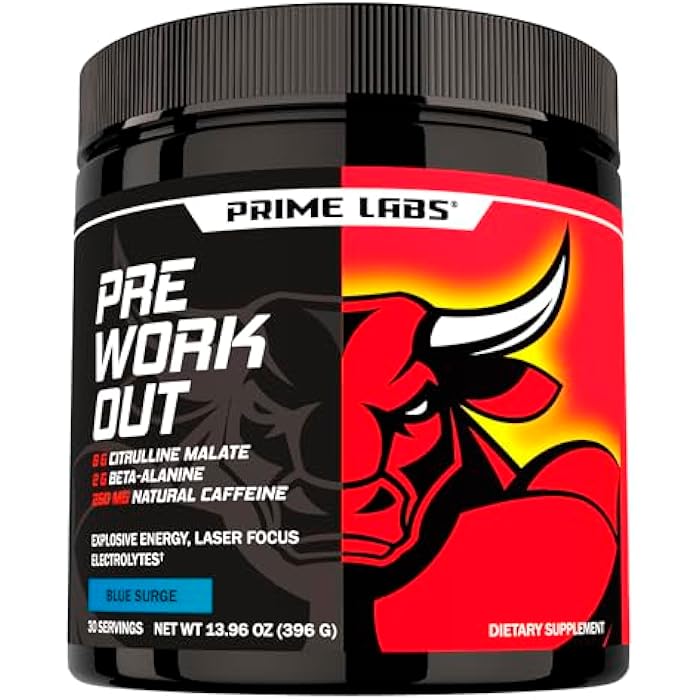 Prime Labs Pre Workout Powder for Men - with Citrulline Malate, Beta-Alanine, and Natural Caffeine - Energy, Focus, Power - Blue Lemonade Flavor - 30 Servings - Image 1
