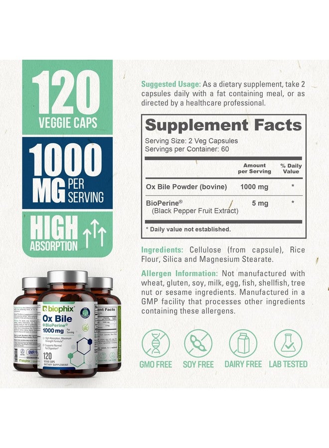 biophix بيوفيكس عصارة الصفراء 1000 ملغ مع بايوبرين 120 كبسولة نباتية - مكمل إنزيمات هضمية عالية الامتصاص - دعم التمثيل الغذائي للكبد والدهون في الجهاز الهضمي - Image 4
