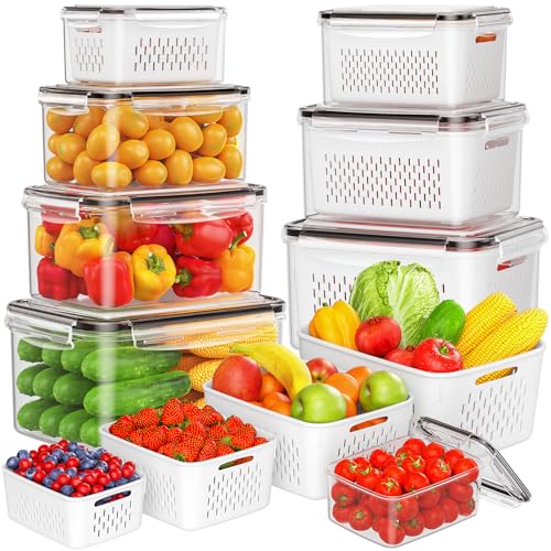 Winproper 8-Pack Fruit Storage Containers for Fridge, Leakproof Fruit Containers for Fridge with Colanders, BPA-Free Produce Storage Containers with Lids Keep Fruits, Vegetables, Berry, Meat Fresh longer - Image 1