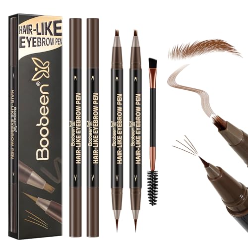 Boobeen 3pcs Waterproof Eyebrow PenDualEnded Eyeliner Microblading Eyebrow Pencil for WomenLong Lasting HairLike Brow Pen with Brow BrushDark Brown - Image 1