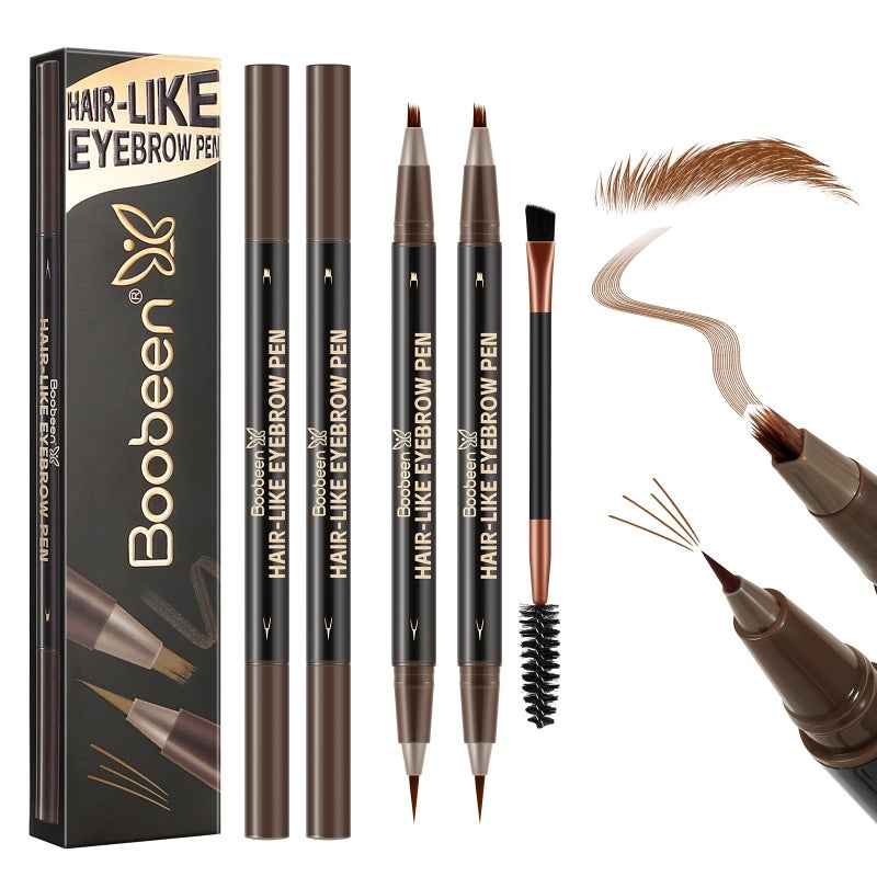 Boobeen 3pcs Waterproof Eyebrow PenDualEnded Eyeliner Microblading Eyebrow Pencil for WomenLong Lasting HairLike Brow Pen with Brow BrushDark Brown - Image 3