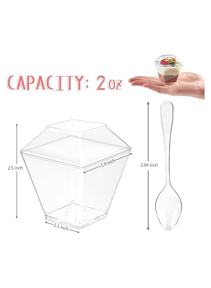 50 Pack 2 oz /60ml Mini Dessert Cups with Lids ang Spoons , Square Clear Plastic Appetizer Cups, Reusable Parfait Cups, Small Dessert Bowls for Serving Fruit Ice Cream Pudding Yogurt  - Image 3