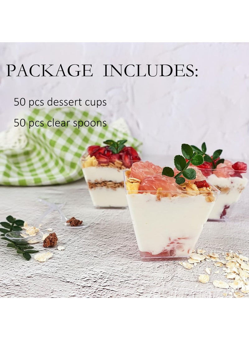 50 Pack 2 oz /60ml Mini Dessert Cups with Lids ang Spoons , Square Clear Plastic Appetizer Cups, Reusable Parfait Cups, Small Dessert Bowls for Serving Fruit Ice Cream Pudding Yogurt  - Image 4