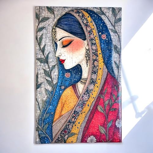 Maefele 3D Embossed Traditional IndianWall Painting and Wall Art (Graceful Lady) | Home decoration | 11x17 inches | with frame (without border) - Image 1