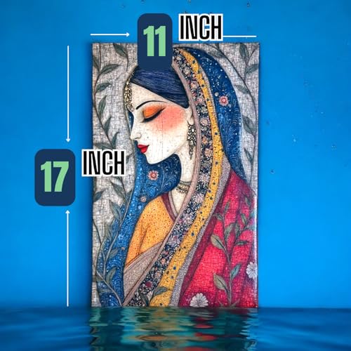 Maefele 3D Embossed Traditional IndianWall Painting and Wall Art (Graceful Lady) | Home decoration | 11x17 inches | with frame (without border) - Image 3