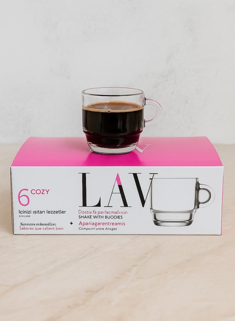 لاف طقم أكواب قهوة زجاجية شفاف مكوّن من 6 قطع 91مل - Image 1