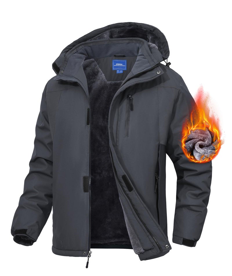 Zoofly Winter Jackets Mens Warm Fleece Windproof Skiing Coats for Men Waterproof Outdoor Jacket with Hooded Dark Grey 2XL - Image 1