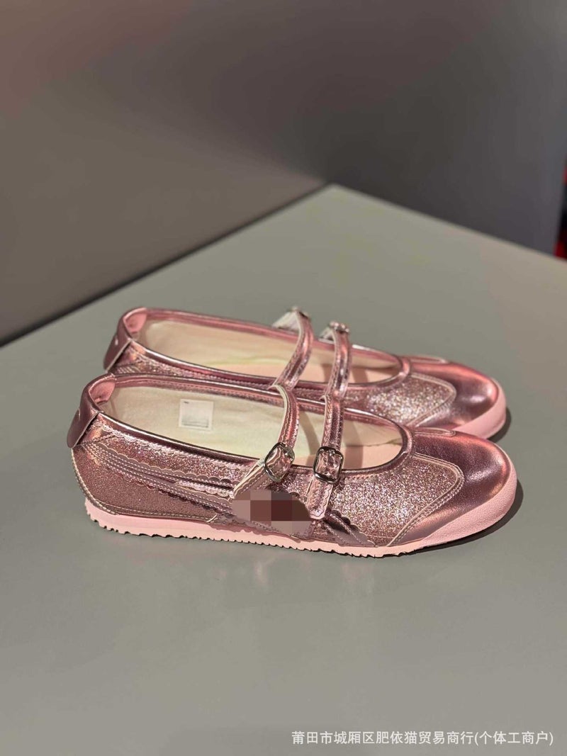Tiger TGRS Mary Jane Ballet Flats for Women - Calfskin Leather, Low Heel, Round Toe, Sparkle Princess Style, Lightweight Casual Shoes