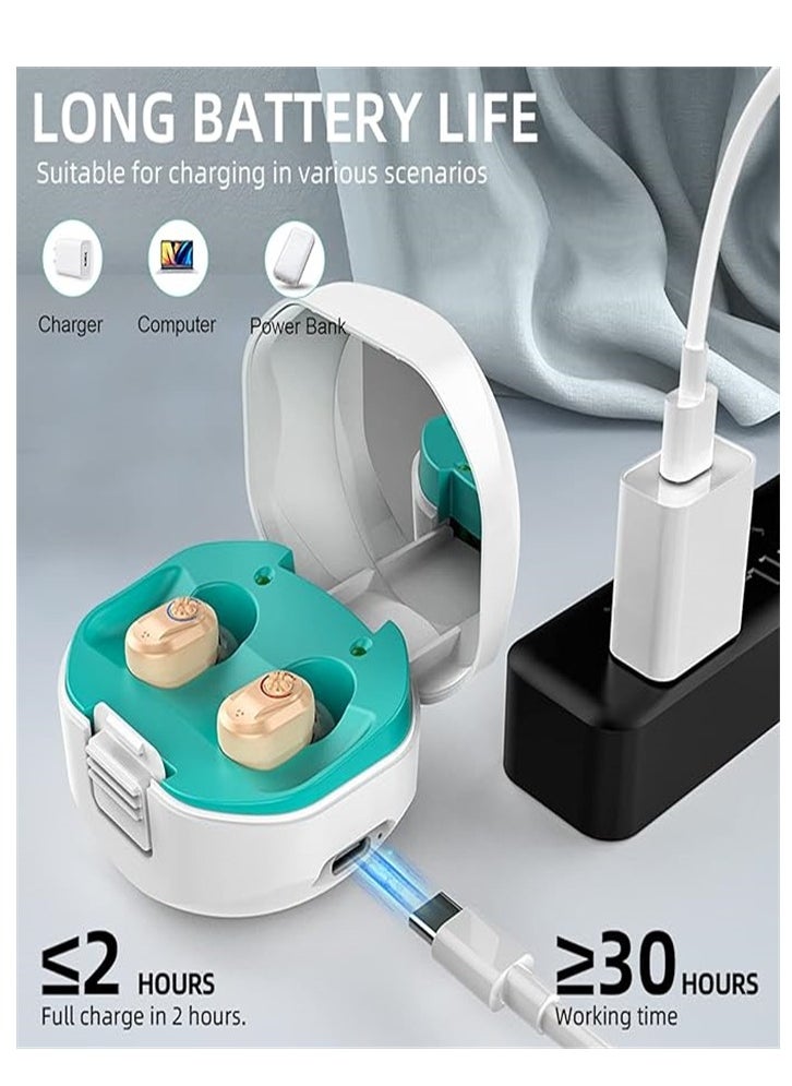 Generic - Hearing Aids for Seniors Rechargeable with Noise Cancelling, Hearing Amplifier for Adults with Severe Hearing Loss, 16 Channels Digital Chip Sound Process with Magnetic Contact Charging Box, A Pair - Image 1