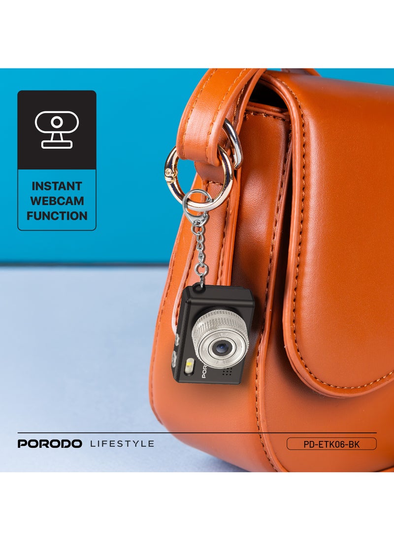 porodo Lifestyle Snap & Go Mini Digital Camera 2MP / Full HD Camera Video Resolution / Portable Camera with Lightweight / 6 Color Filters / Instant Webcam Function / AVI and JPG Format - Black  - Image 5