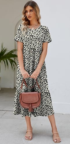 Jeqeocafy Summer Dresses for Women Flowy Maxi Sundress Short Sleeve Tiered Beach Dress with Pockets 2026 Vacation Travel - Image 3