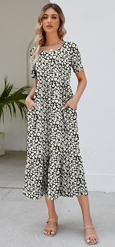 Jeqeocafy Summer Dresses for Women Flowy Maxi Sundress Short Sleeve Tiered Beach Dress with Pockets 2026 Vacation Travel - Image 2