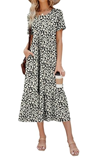 Jeqeocafy Summer Dresses for Women Flowy Maxi Sundress Short Sleeve Tiered Beach Dress with Pockets 2026 Vacation Travel - Image 1