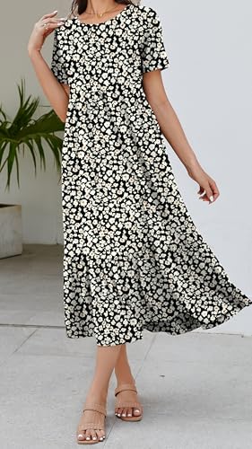 Jeqeocafy Summer Dresses for Women Flowy Maxi Sundress Short Sleeve Tiered Beach Dress with Pockets 2026 Vacation Travel - Image 5