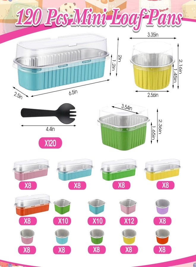 Blushtier 240 Pcs Mini Loaf Pans with Lids and Spoons Disposable Mini Cake Pans, 6.8, 5, 4.2 oz Square Rectangle Round Aluminum Foil Cupcake Baking Cups Dessert Liners Tins for Desserts, Multicolor - Image 2