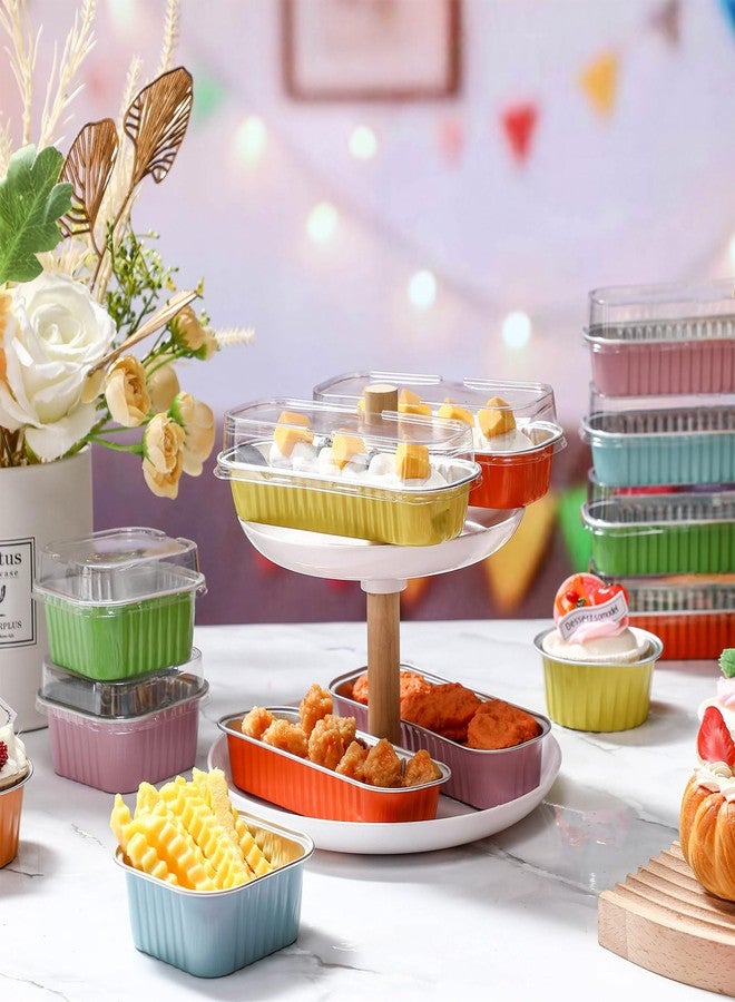 Blushtier 240 Pcs Mini Loaf Pans with Lids and Spoons Disposable Mini Cake Pans, 6.8, 5, 4.2 oz Square Rectangle Round Aluminum Foil Cupcake Baking Cups Dessert Liners Tins for Desserts, Multicolor - Image 5