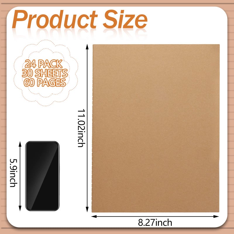 Lincia 24 Pack Large Kraft Notebooks Bulk, 8.5 x 11 Inch College Ruled A4 Subject Diary Journals Notebooks for Office Notes Writing Supplies, 60 Pages - Image 2