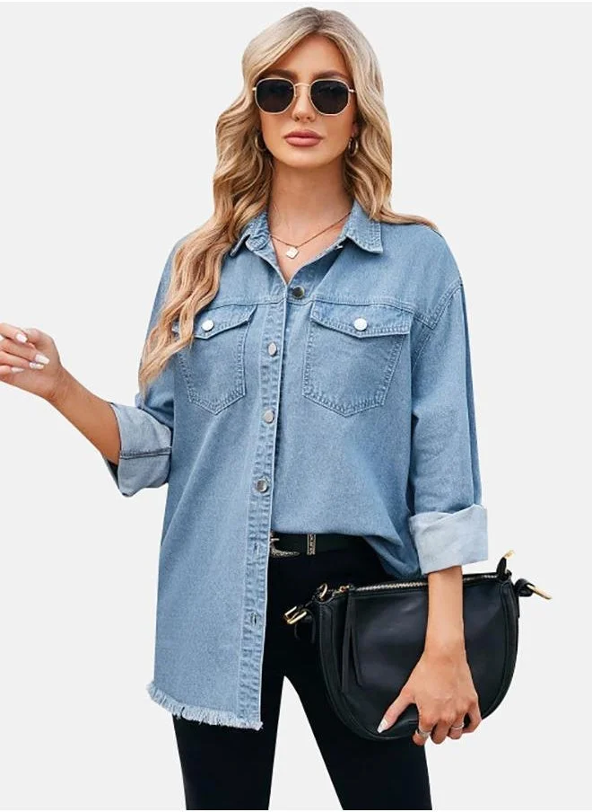 يونيكي Blue Collared Half Sleeve Shirt