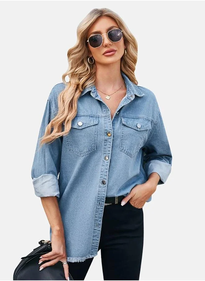 يونيكي Blue Collared Half Sleeve Shirt