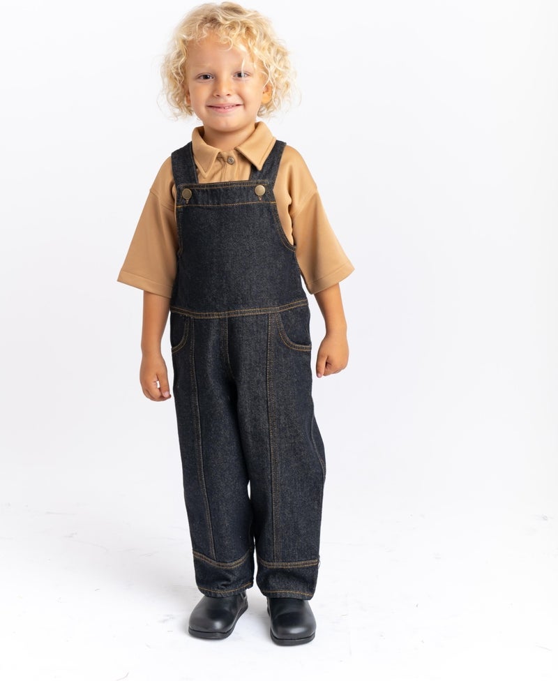 Oliven The Kid Unisex Side Pocket Long Leg Denim Overalls Black  - Image 1
