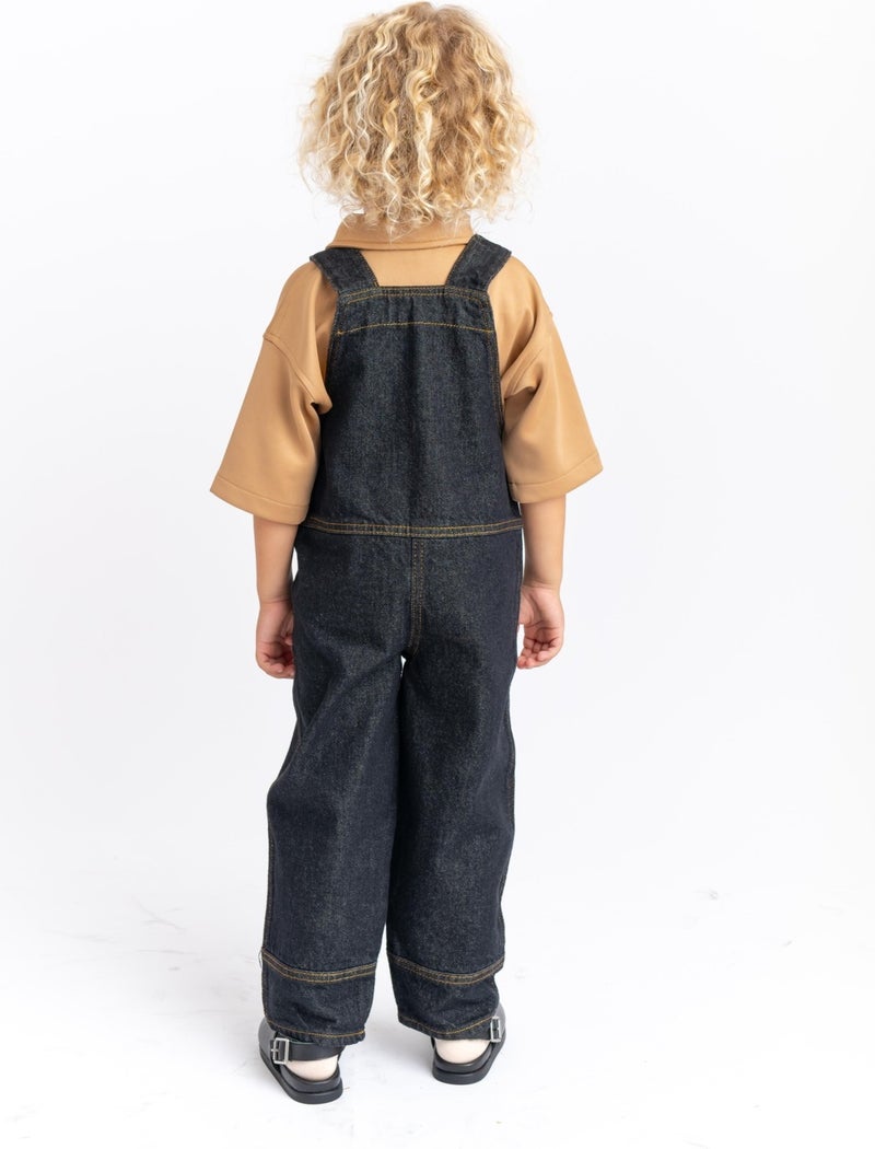 Oliven The Kid Unisex Side Pocket Long Leg Denim Overalls Black  - Image 3