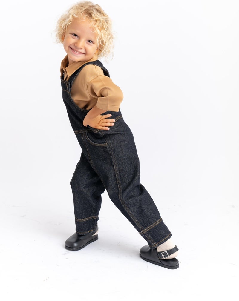 Oliven The Kid Unisex Side Pocket Long Leg Denim Overalls Black  - Image 2