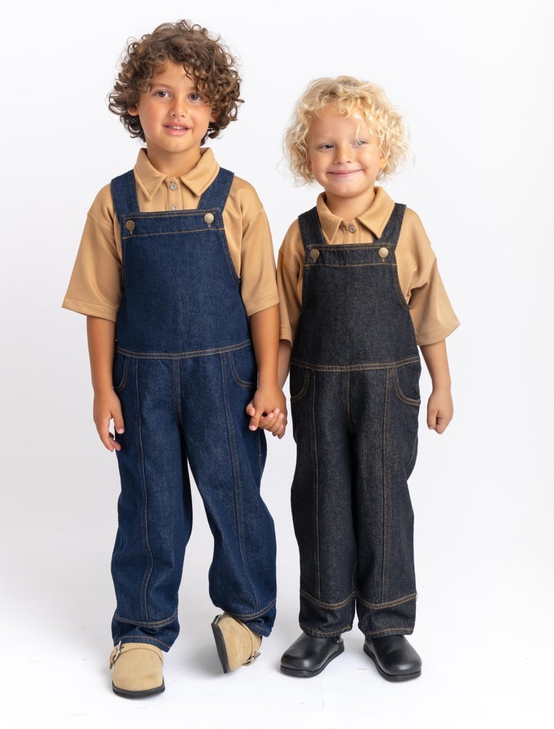 Oliven The Kid Unisex Side Pocket Long Leg Denim Overalls Black  - Image 5