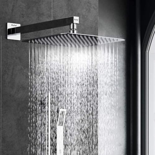 Ruhe® Aplha ABS Overhead Shower with Chrome Finish | 4.5x4.5 Inches Rain Shower for Bathrooms| Square Showerhead with Easy-to-Clean Silicone Nozzles.| WITHOUT SHOWER ARM - Image 2