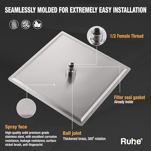 Ruhe® Aplha ABS Overhead Shower with Chrome Finish | 4.5x4.5 Inches Rain Shower for Bathrooms| Square Showerhead with Easy-to-Clean Silicone Nozzles.| WITHOUT SHOWER ARM - Image 4