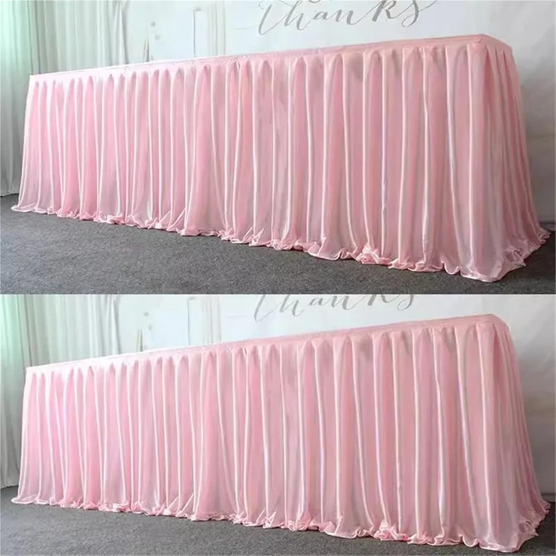 Table Skirt Polyester Pleated Table Skirt Ruffle Tablecloth for Wedding Birthday Party Baby Shower Bridal Shower Banquet Table Decorations for Rectangle or Round Table(Pink,H75cm x L300cm) - Image 5
